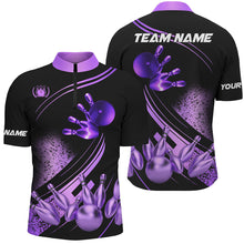 Load image into Gallery viewer, Black and Purple Mens Bowling shirts custom bowling apparel team bowling jerseys, bowling gifts NQS7756