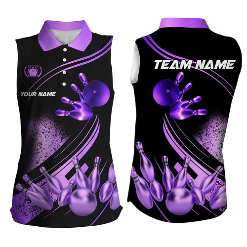 Black and Purple Women sleeveless polo shirts custom bowling apparel team bowling jersey, bowling gift NQS7756