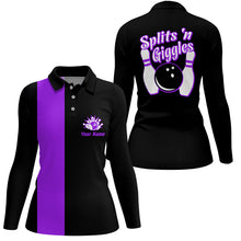 Load image into Gallery viewer, Splits&#39;n Giggles Bowling polo Shirt For Women Personalized black purple retro bowling Jersey NQS6074