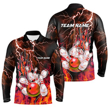 Load image into Gallery viewer, Men Bowling Polo, 1/4 Zip Shirt Custom orange lightning thunder Bowling Team Jersey, gift for Bowlers NQS8174