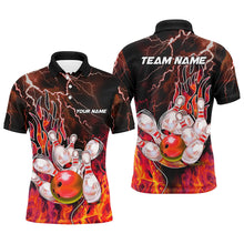 Load image into Gallery viewer, Men Bowling Polo, 1/4 Zip Shirt Custom orange lightning thunder Bowling Team Jersey, gift for Bowlers NQS8174