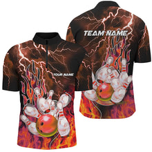 Load image into Gallery viewer, Men Bowling Polo, 1/4 Zip Shirt Custom orange lightning thunder Bowling Team Jersey, gift for Bowlers NQS8174