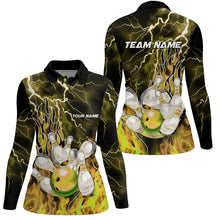 Load image into Gallery viewer, Women Bowling Polo, 1/4 Zip Shirt Custom yellow lightning thunder Bowling Team Jersey, gift for Bowler NQS8176
