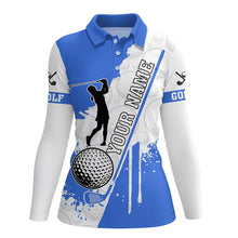 Load image into Gallery viewer, Women golf polo shirt custom white camo golf ball clubs best ladies golf wear golf gifts | Blue NQS8878