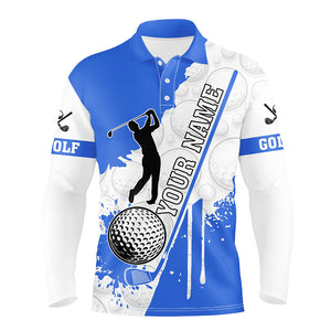 Men golf polo shirt custom white camo golf ball clubs best mens golf wear, golf gifts for men | Blue NQS8878