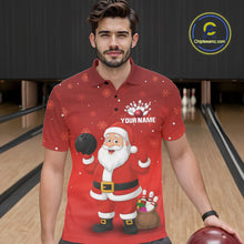 Load image into Gallery viewer, Funny Santa Bowling Red Christmas snowflake pattern Men's Bowling shirts Custom Xmas Bowling Outfits NQS10992