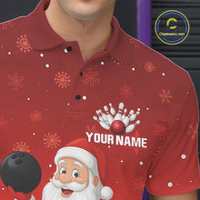 Load image into Gallery viewer, Funny Santa Bowling Red Christmas snowflake pattern Men's Bowling shirts Custom Xmas Bowling Outfits NQS10992