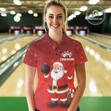 Load image into Gallery viewer, Funny Santa Bowling Red Christmas snowflake pattern Women's Bowling shirt Custom Xmas Bowling Outfits NQS10992