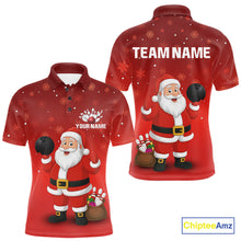 Load image into Gallery viewer, Funny Santa Bowling Red Christmas snowflake pattern Men's Bowling shirts Custom Xmas Bowling Outfits NQS10992