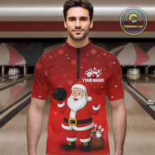 Load image into Gallery viewer, Funny Santa Bowling Red Christmas snowflake pattern Men's Bowling shirts Custom Xmas Bowling Outfits NQS10992