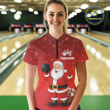 Load image into Gallery viewer, Funny Santa Bowling Red Christmas snowflake pattern Women's Bowling shirt Custom Xmas Bowling Outfits NQS10992