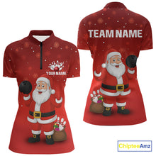 Load image into Gallery viewer, Funny Santa Bowling Red Christmas snowflake pattern Women's Bowling shirt Custom Xmas Bowling Outfits NQS10992