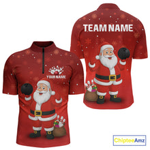 Load image into Gallery viewer, Funny Santa Bowling Red Christmas snowflake pattern Men's Bowling shirts Custom Xmas Bowling Outfits NQS10992