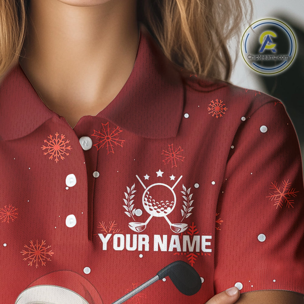 Funny Santa Golf Red Christmas snowflake pattern Women's Golf Polo shirts Custom Xmas Golf Outfits NQS10993