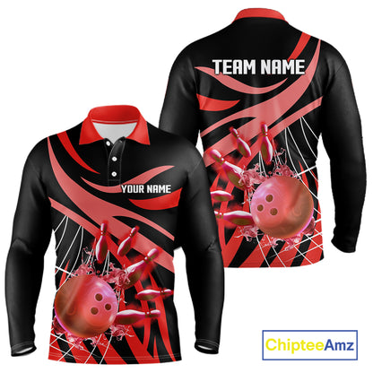 Red flame bowling 1/4 zip, mens polo bowling shirts Custom Team bowling shirts for men NQS11393