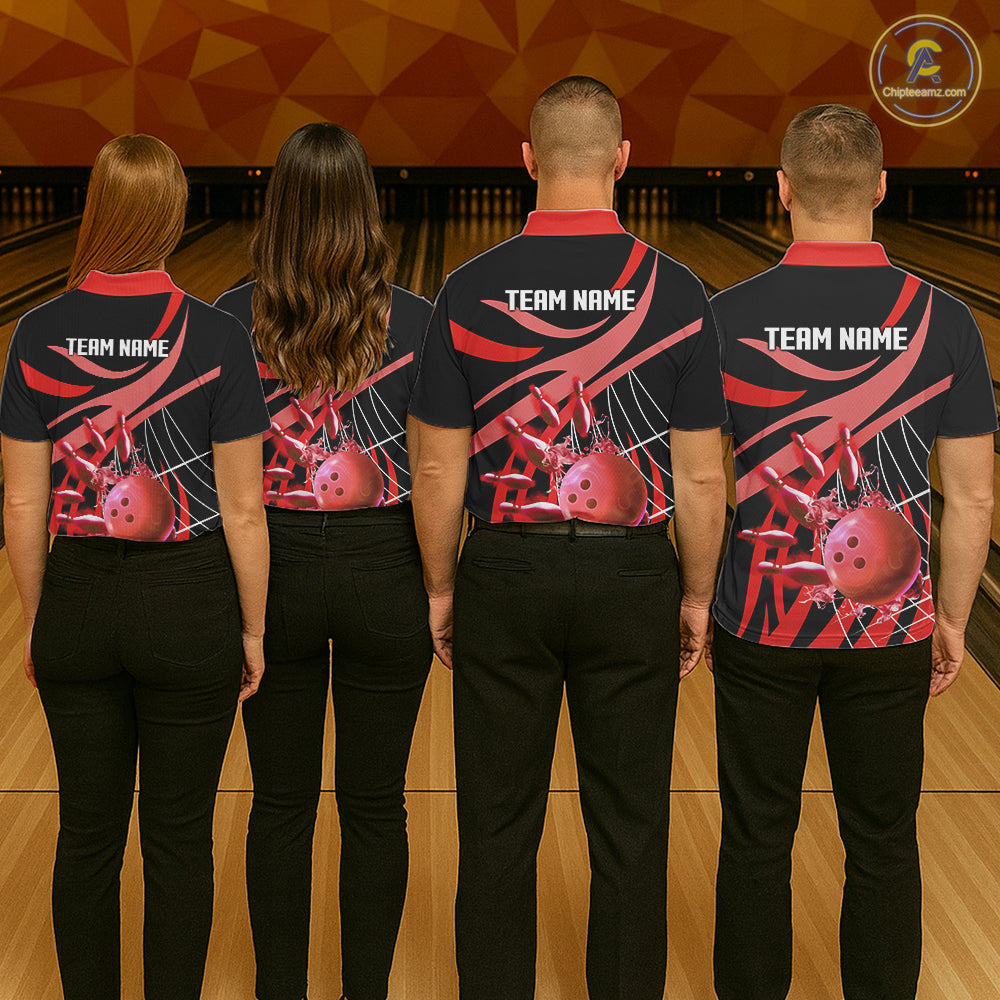 Red flame bowling 1/4 zip, mens polo bowling shirts Custom Team bowling shirts for men NQS11393