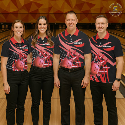 Red flame bowling 1/4 zip, mens polo bowling shirts Custom Team bowling shirts for men NQS11393
