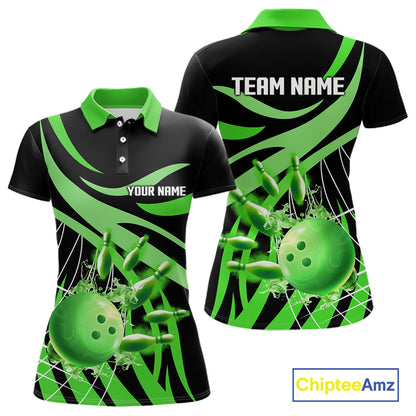 Green flame short-sleeve, long-sleeve bowling shirts for women Custom Team bowling outfit women NQS11394