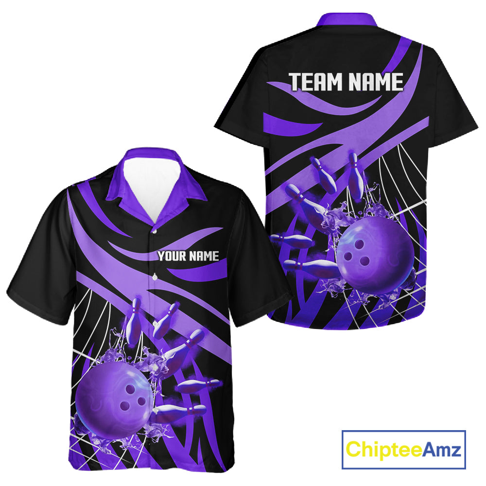 Purple flame Bowling Hawaiian Shirts Custom Team bowling outfit button up shirt NQS11395