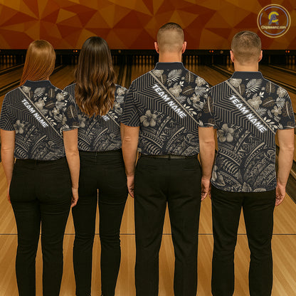 Black tribal pattern Bowling Polo, 1/4 zip Shirts For Men Custom Team Bowling Jerseys NQS11389