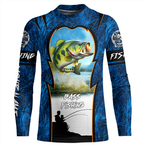 Bass Fishing Blue Camo Custome 3D All Over Printed Shirts, Personalized Fishing gift For Adult, Kid NQS597