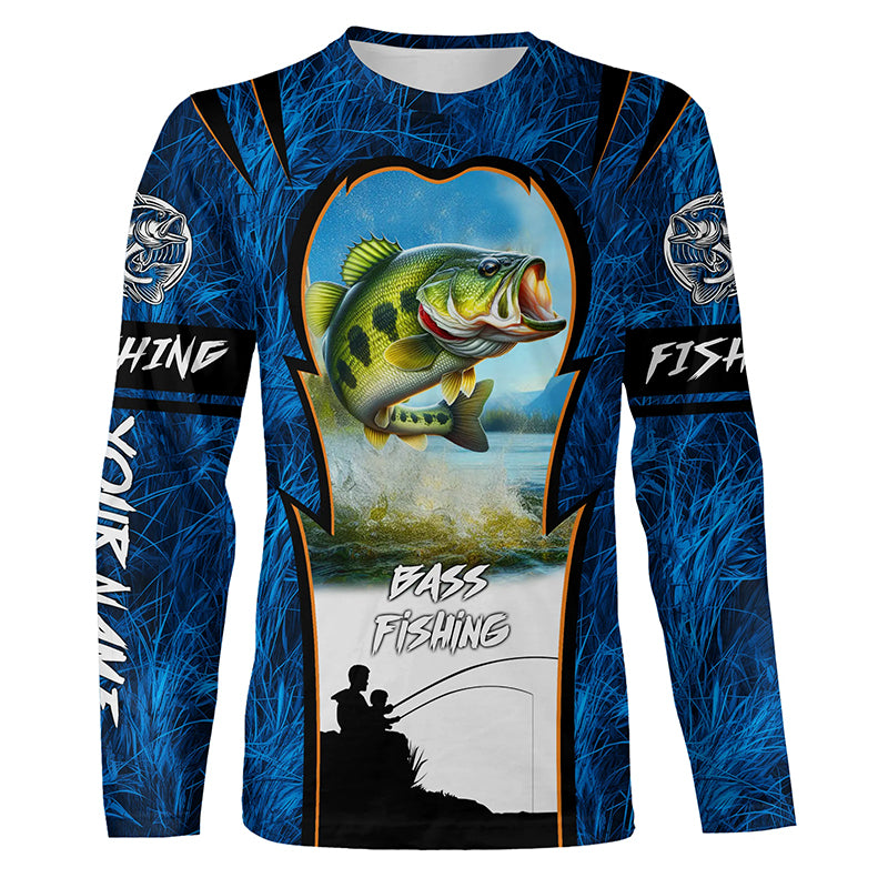 Bass Fishing Blue Camo Custome 3D All Over Printed Shirts, Personalized Fishing gift For Adult, Kid NQS597