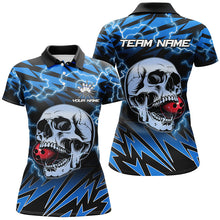 Load image into Gallery viewer, Women bowling polo shirts Custom blue lightning thunder Skull Bowling Team Jersey, gift for Bowlers NQS7420