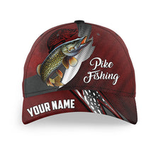 Load image into Gallery viewer, Northern Pike fishing camo hats for men, women custom baseball best Pike fishing hat | Red NQS7762