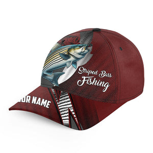 Striped Bass fishing camo hats for men, women custom baseball best Striper fishing hat | Red NQS7763