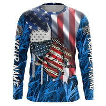 Load image into Gallery viewer, American flag patriot Crappie blue camo fishing, custom mens long sleeve sun protection fishing shirts NQS7987