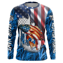 Load image into Gallery viewer, American flag patriot Redfish blue camo fishing, custom mens long sleeve sun protection fishing shirts NQS7988