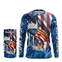 Load image into Gallery viewer, American flag patriot Redfish blue camo fishing, custom mens long sleeve sun protection fishing shirts NQS7988