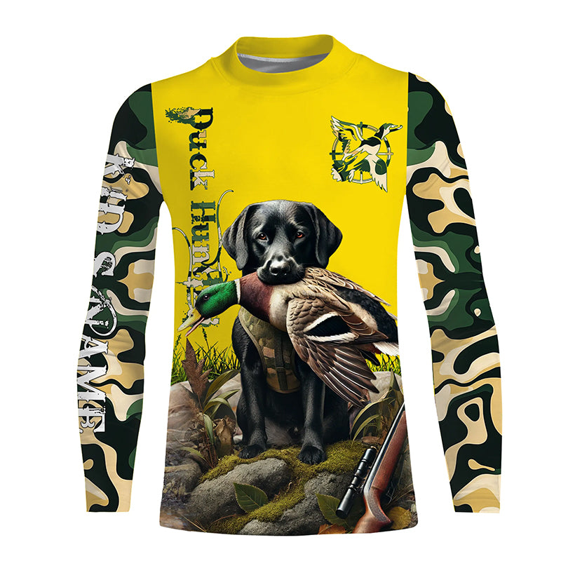 Black Labrador Retriever Duck Hunting dog Camo Yellow Customize Name 3D All Over Printed Shirts NQS681