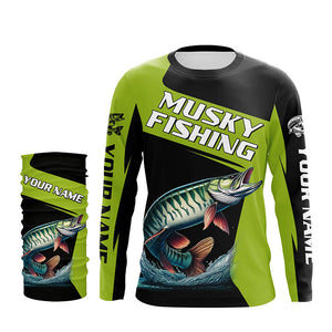 Green Musky fishing Custom Long Sleeve Tournament Fishing Shirts, Performance Muskie Fishing Jerseys NQS8188