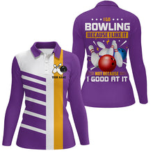 Load image into Gallery viewer, Funny Retro Bowling Polo, Quarter Zip Shirts For Women Custom I go bowling because I like it | Purple NQS8640