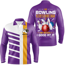 Load image into Gallery viewer, Funny Retro Bowling Polo, Quarter Zip Shirts For Men Custom I go bowling because I like it | Purple NQS8640