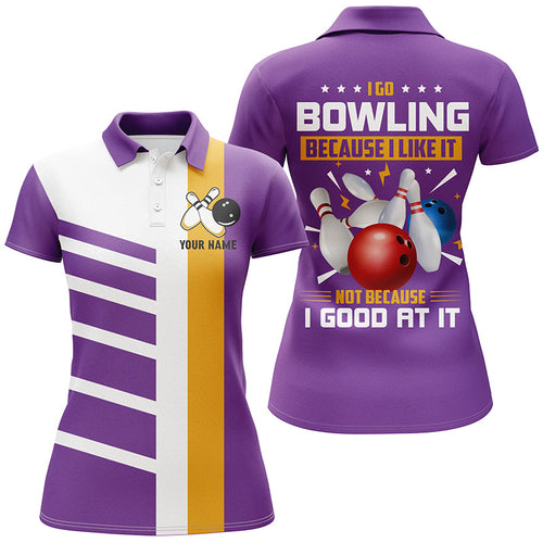 Funny Retro Bowling Polo, Quarter Zip Shirts For Women Custom I go bowling because I like it | Purple NQS8640