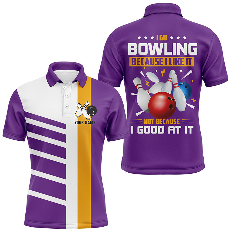 Funny Retro Bowling Polo, Quarter Zip Shirts For Men Custom I go bowling because I like it | Purple NQS8640