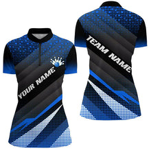 Load image into Gallery viewer, Blue Bowling Custom Women Bowling Polo, Quarter zip Shirts Bowling Team Jerseys Bowling Tournament NQS8884