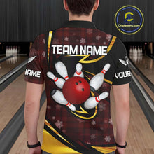 Load image into Gallery viewer, Red Christmas Plaid pattern snowflake Black and Gold Men's Bowling shirts Custom Xmas Bowling Gifts NQS10997