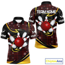 Load image into Gallery viewer, Red Christmas Plaid pattern snowflake Black and Gold Men's Bowling shirts Custom Xmas Bowling Gifts NQS10997