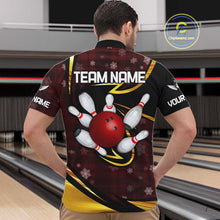 Load image into Gallery viewer, Red Christmas Plaid pattern snowflake Black and Gold Men's Bowling shirts Custom Xmas Bowling Gifts NQS10997