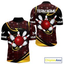 Load image into Gallery viewer, Red Christmas Plaid pattern snowflake Black and Gold Men's Bowling shirts Custom Xmas Bowling Gifts NQS10997