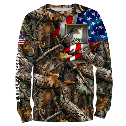 Deer hunting camo American flag patriotic custom name deer hunting all over printed shirts NQSD52