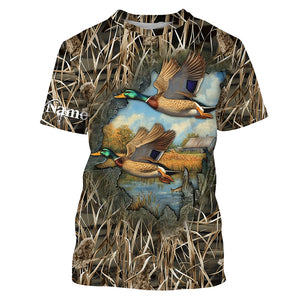 Mallard Duck hunting waterfowl camo hunting 3d shirts custom name duck hunting shirts NQSD1