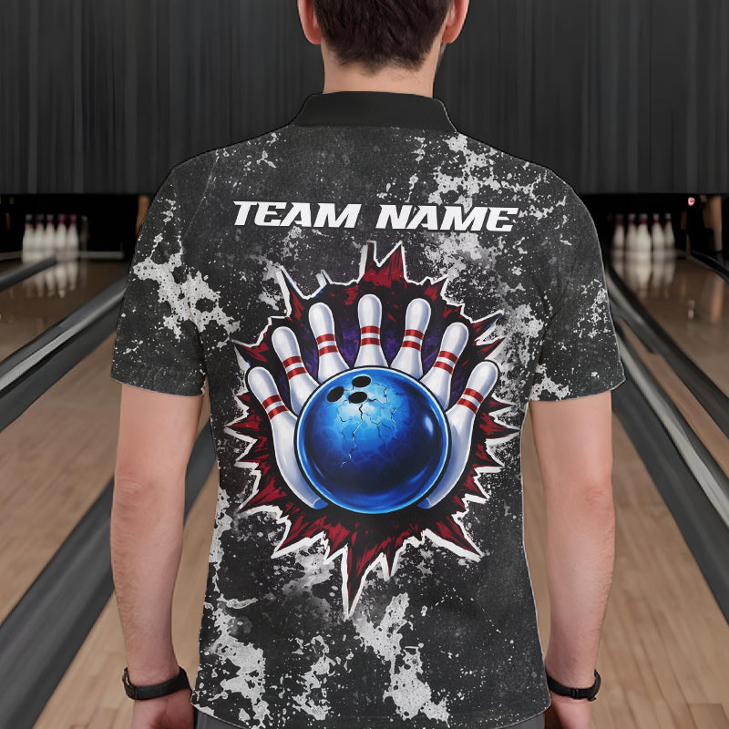 American Flag grunge Bowling polo shirts, 1/4 zip shirt for men Custom patriotic team bowling jerseys NQS11405