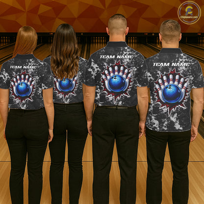 American Flag grunge Bowling polo shirts, 1/4 zip shirt for men Custom patriotic team bowling jerseys NQS11405
