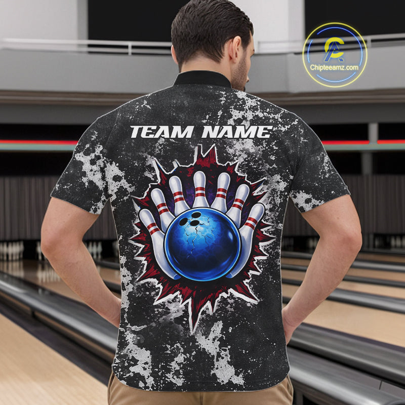 American Flag grunge Bowling polo shirts, 1/4 zip shirt for men Custom patriotic team bowling jerseys NQS11405