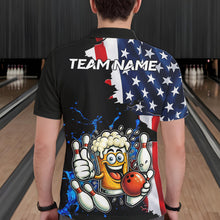 Load image into Gallery viewer, Funny Beer Bowling Shirts for Men Custom US Flag Patriotic Team Bowling Jerseys Uniforms NQS11602