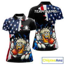 Load image into Gallery viewer, Funny Beer Bowling Shirts for Women Custom US Flag Patriotic Team Bowling Jerseys Uniforms NQS11602